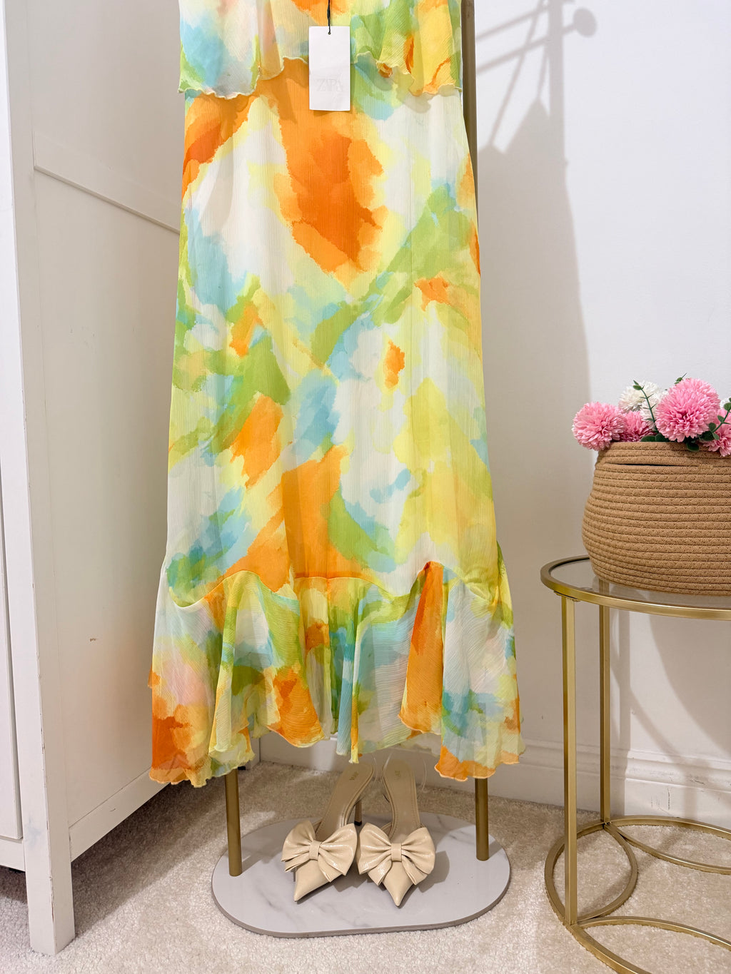 Printed Sleeveless Ruffle Midi Dress