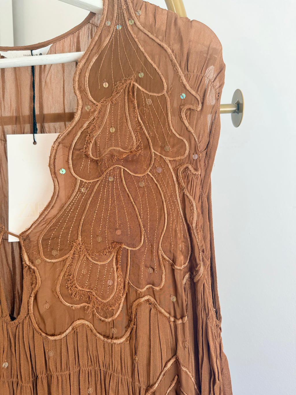 Zara Brown Embroidered Sequins Midi Dress 5107/271