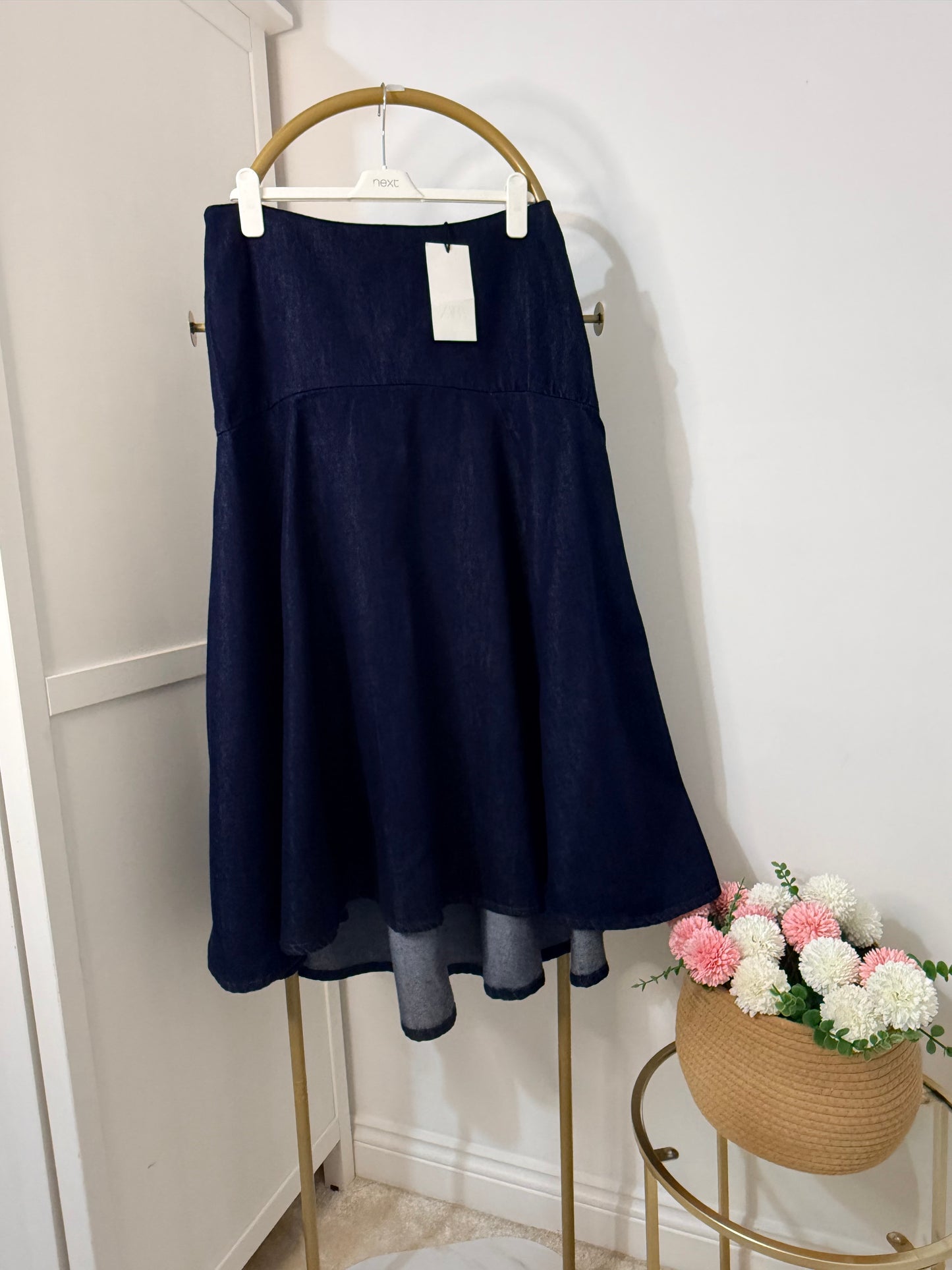 Zara blue denim midi skirt