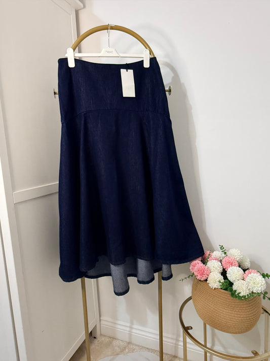 Zara blue denim midi skirt