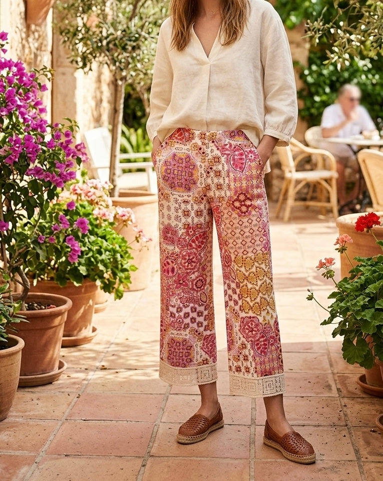 Zara printed crochet cropped trousers