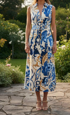 Zara blue printed sleeveless midi dress 2976/241
