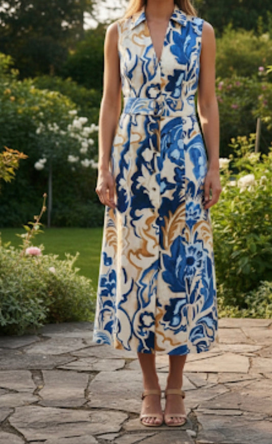 Zara blue printed sleeveless midi dress 2976/241