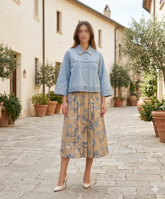 Zara Beige Printed Midi Skirt 8293/020